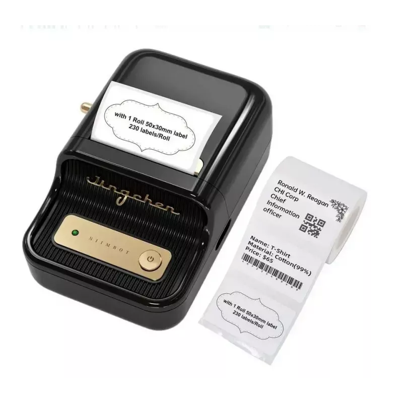 Etikečių spausdintuvas NIIMBOT B21S Juodas — kompaktiškas Bluetooth ritininis spausdintuvas, 50 mm spausdinimo plotis, 60 mm/s, Li-Ion 1200 mAh