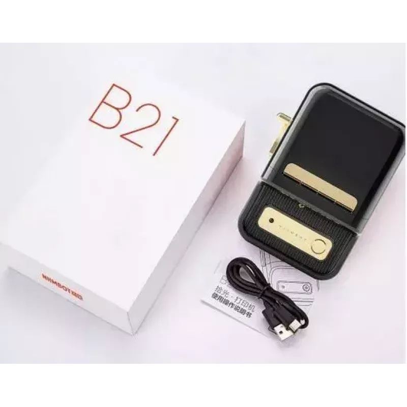 Etikečių spausdintuvas NIIMBOT B21S Juodas — kompaktiškas Bluetooth ritininis spausdintuvas, 50 mm spausdinimo plotis, 60 mm/s, Li-Ion 1200 mAh
