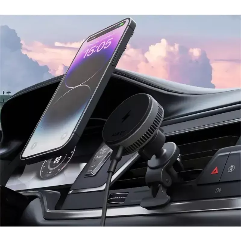 Aukey belaidis įkrovimo laikiklis HD-MC13A „MagSafe“ suderinamas ventiliacijos angų automobilio laikiklis, skirtas „iPhone“, 15 W belaidis įkrovimas