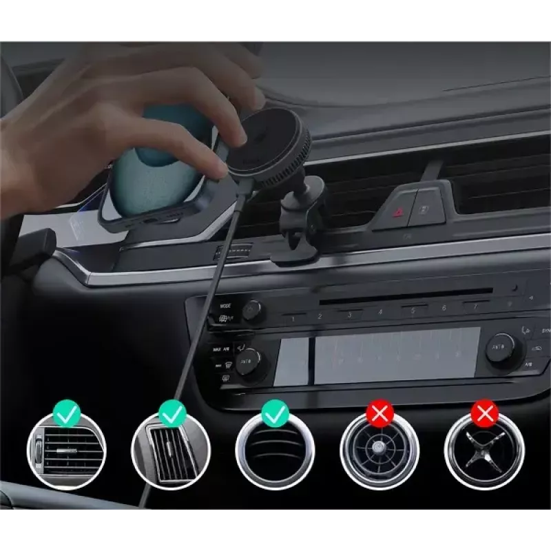 Aukey belaidis įkrovimo laikiklis HD-MC13A „MagSafe“ suderinamas ventiliacijos angų automobilio laikiklis, skirtas „iPhone“, 15 W belaidis įkrovimas