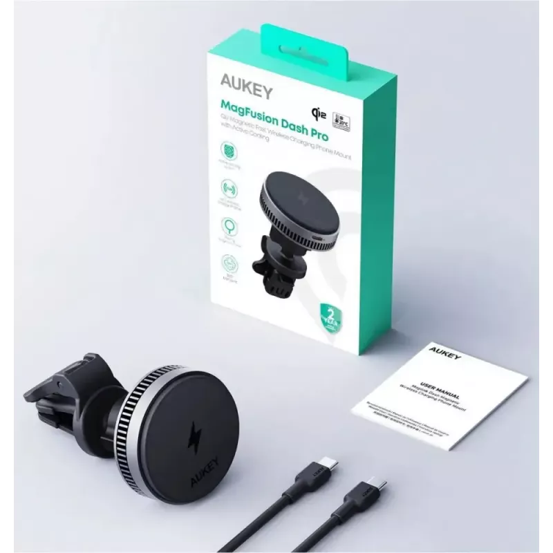 Aukey belaidis įkrovimo laikiklis HD-MC13A „MagSafe“ suderinamas ventiliacijos angų automobilio laikiklis, skirtas „iPhone“, 15 W belaidis įkrovimas