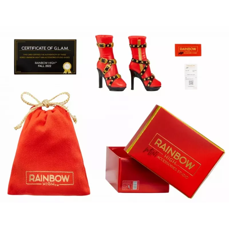 Demonstracinė pakuotė Mga Accessories Rainbow High bateliai, 27 vnt. — įvairūs lėlių batų aksesuarai