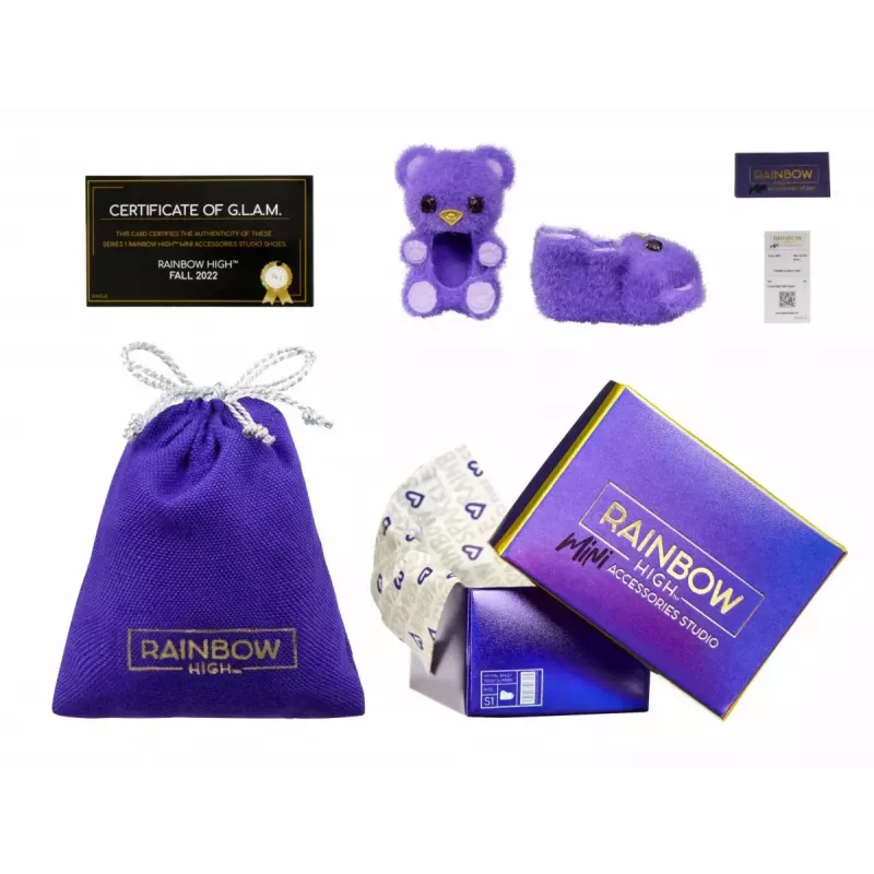 Demonstracinė pakuotė Mga Accessories Rainbow High bateliai, 27 vnt. — įvairūs lėlių batų aksesuarai
