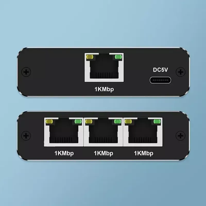 Ethernet skirstytuvas QOLTEC 52294 1x3 RJ45 su USB-C maitinimo įvestimi