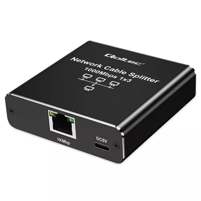 Ethernet skirstytuvas QOLTEC 52294 1x3 RJ45 su USB-C maitinimo įvestimi