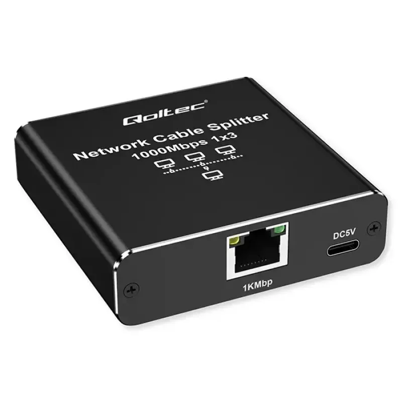 Ethernet skirstytuvas QOLTEC 52294 1x3 RJ45 su USB-C maitinimo įvestimi