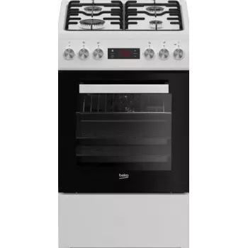 Laisvai pastatoma dujinė-elektrinė viryklė BEKO FSE52323DWD, 4 degiklių kaitlentė, 60 cm, 55 l orkaitė, energijos klasė A