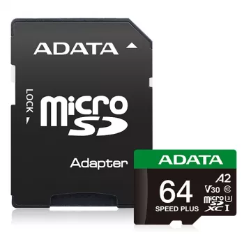 MicroSDXC kortelė ADATA Speed Plus 64GB UHS 3 klasė Modelis UD64GUI3V30A2SP-RA1