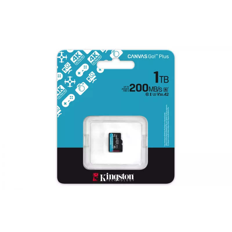 Kingston Technology 1TB microSDXC Canvas Go Plus Gen4 200R A2 U3 vienas pakuotė be adapterio