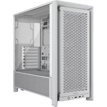 PC korpusas CORSAIR FRAME 4000D RS Midi Tower White — ATX, grūdintas stiklas, 3x120 mm priekiniai ventiliatoriai, palaiko 360/240/140 mm radiatorius