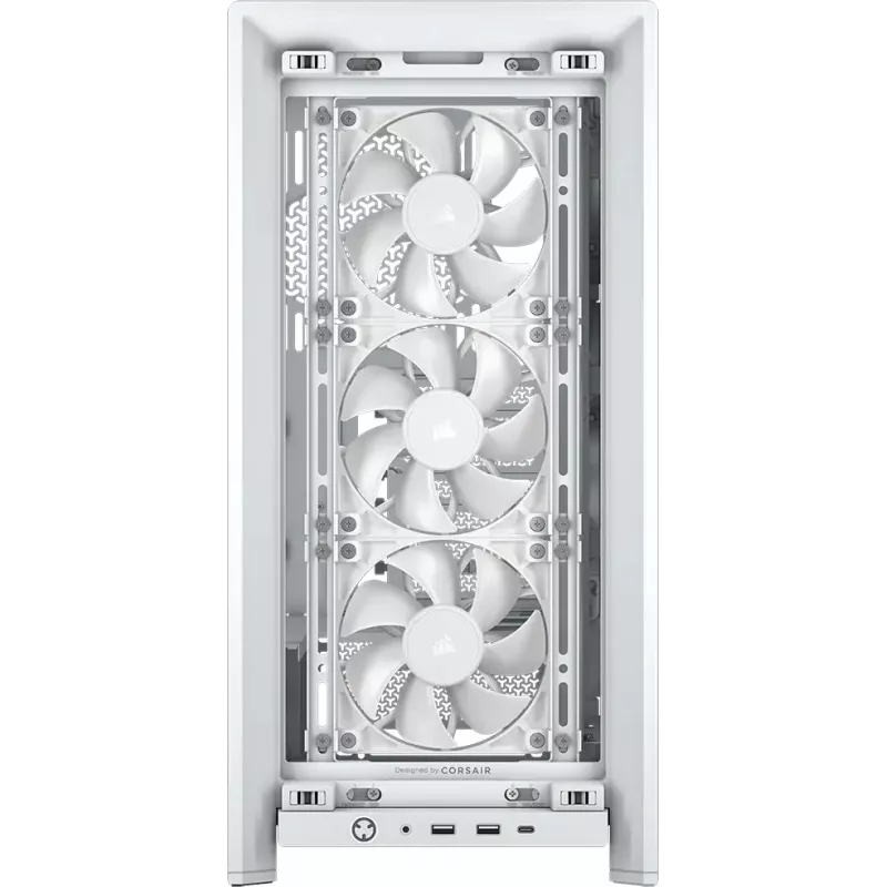 PC korpusas CORSAIR FRAME 4000D RS Midi Tower White — ATX, grūdintas stiklas, 3x120 mm priekiniai ventiliatoriai, palaiko 360/240/140 mm radiatorius