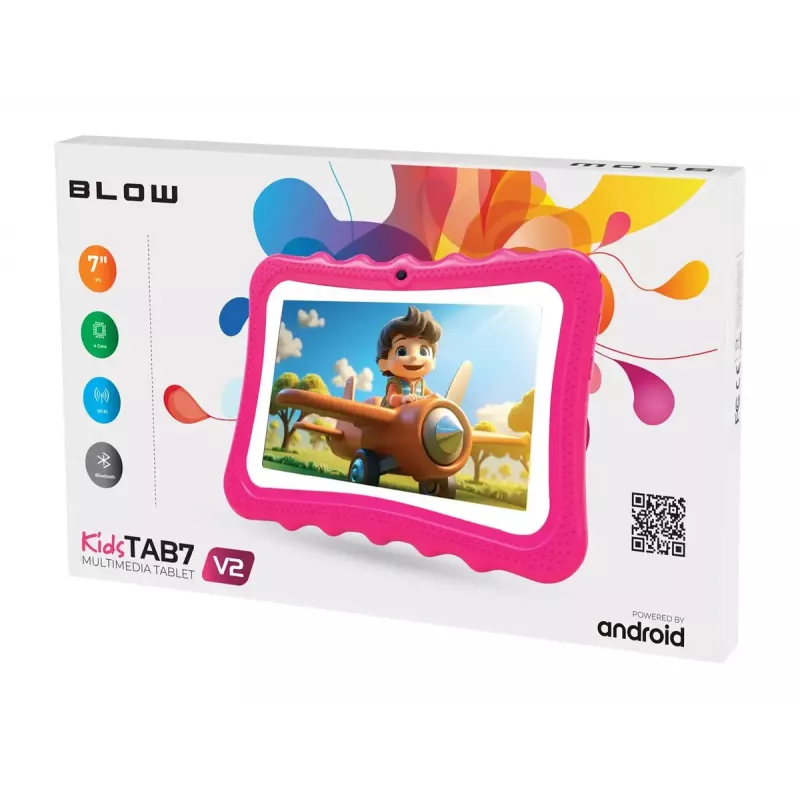 Planšetinis kompiuteris BLOW KidsTAB7 V2, 7" 1280x800, A133 1,5 GHz, 4 GB RAM, 32 GB, Android 14, su dėklu, rožinis