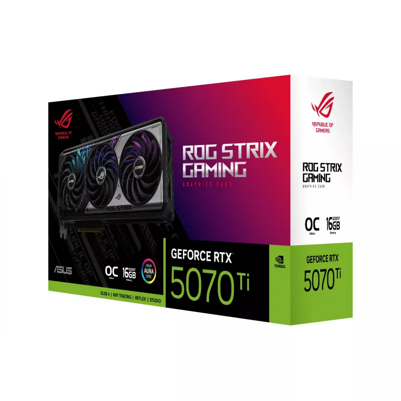 Vaizdo plokštė ASUS GeForce RTX 5070 Ti — 16 GB GDDR7, PCIe 5.0, 256 bitų, 3 lizdų, 332 mm, 3 ventiliatoriai