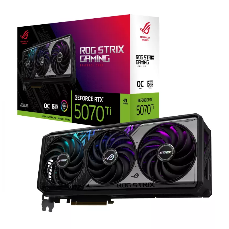 Vaizdo plokštė ASUS GeForce RTX 5070 Ti — 16 GB GDDR7, PCIe 5.0, 256 bitų, 3 lizdų, 332 mm, 3 ventiliatoriai