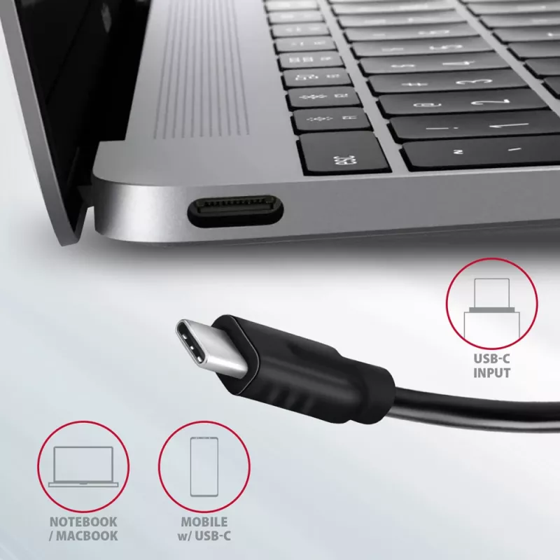 Axagon HMC-5G21 USB 10Gbps šakotuvas, 2x USB-A, 2x USB-C, HDMI 4k/30Hz, PD 60W, USB-C laidas