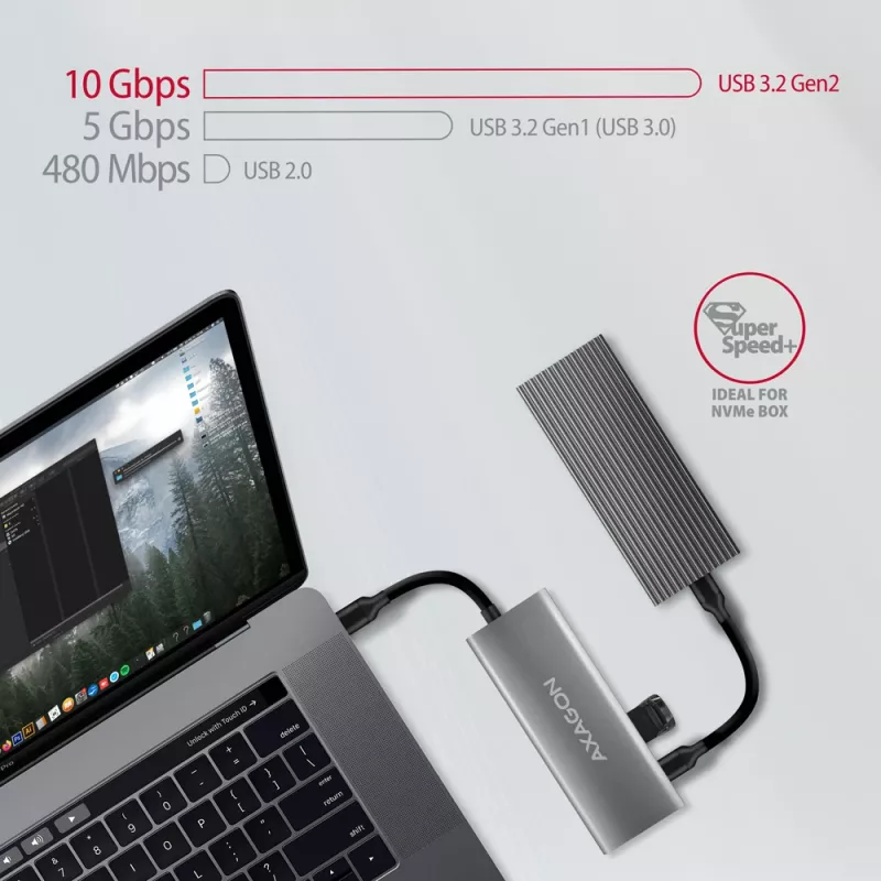 Axagon HMC-5G21 USB 10Gbps šakotuvas, 2x USB-A, 2x USB-C, HDMI 4k/30Hz, PD 60W, USB-C laidas
