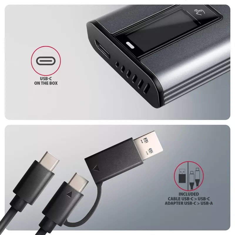 Axagon EEM2-SD2 USB-C 10Gbps - M.2 NVMe & SATA SSD Dėžutė Su Ekranu