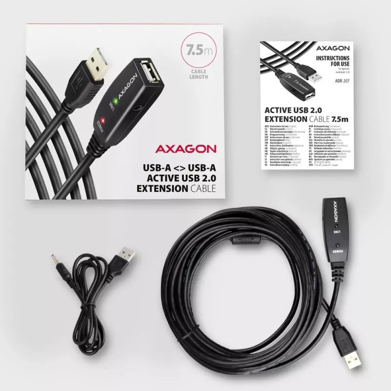 Axagon ADR-207 USB kartotuvo kabelis 7,5 m USB 2.0 juodas