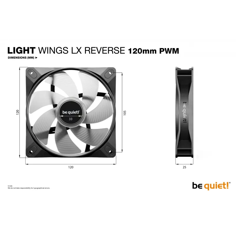 be quiet! Light Wings LX 120 mm PWM Reverse Juoda Kompiuterio korpuso ventiliatorius 12 cm 1 vnt.