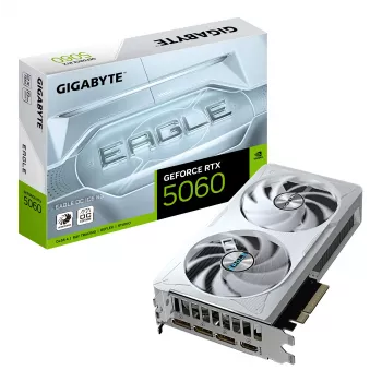 GIGABYTE GeForce RTX 5060 EAGLE OC ICE 8G vaizdo plokštė - 8GB GDDR7, 128bit, PCI-E 5.0, 2550 MHz branduolio dažnis, 3 x DisplayPort, 1 x HDMI, GV-N5060EAGLEOC ICE-8GD
