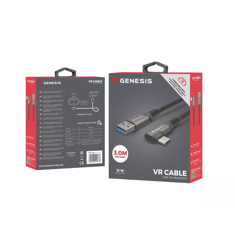 GENESIS NVC-2220 USB laidas USB 3.2 Gen 1 (3.1 Gen 1) 3 m USB A USB C juoda, pilka