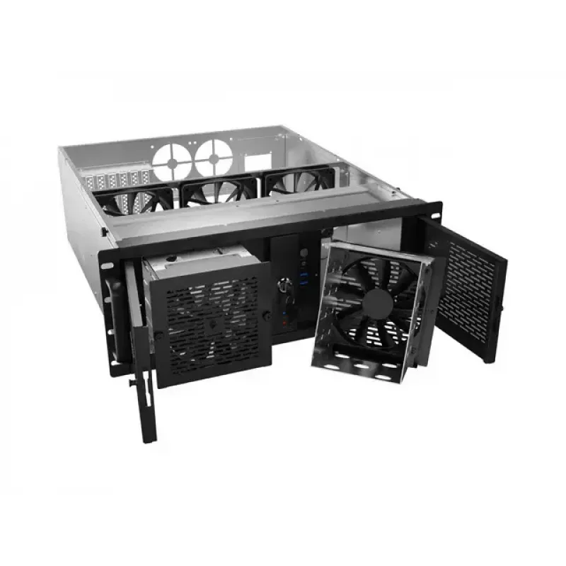 Lanberg 4U serverio korpusas SC01-5204-12B, juodas, 5 ventiliatoriai, skirtas 19 colių stovui