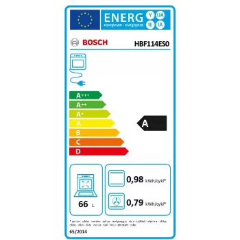 Įmontuojama elektrinė orkaitė Bosch Serie 2 HBF114ES0 — 66 L, nerūdijantis plienas, jutiklinis + sukamasis valdymas, 7 programos, grilis, konvekcija, 50–275 °C