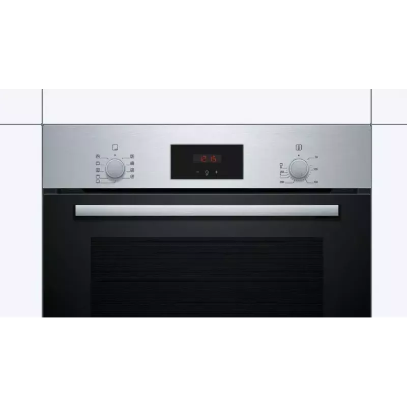 Įmontuojama elektrinė orkaitė Bosch Serie 2 HBF114ES0 — 66 L, nerūdijantis plienas, jutiklinis + sukamasis valdymas, 7 programos, grilis, konvekcija, 50–275 °C