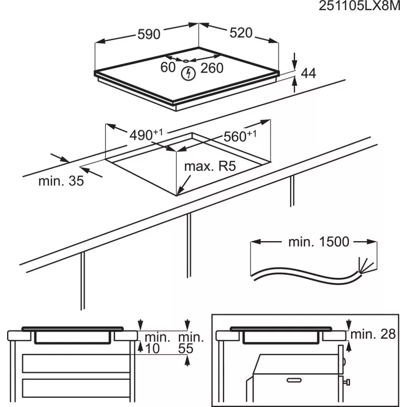 Electrolux Serie 500 EIT60433CT Juoda Integruota 60 cm Zoninė indukcinė kaitlentė 4 zonos