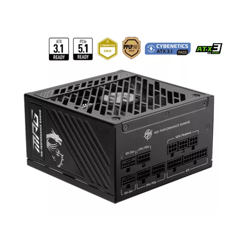 MSI MPG A1250GS PCIE5 maitinimo blokas 1250 W 20+4 kontaktų ATX ATX juodas