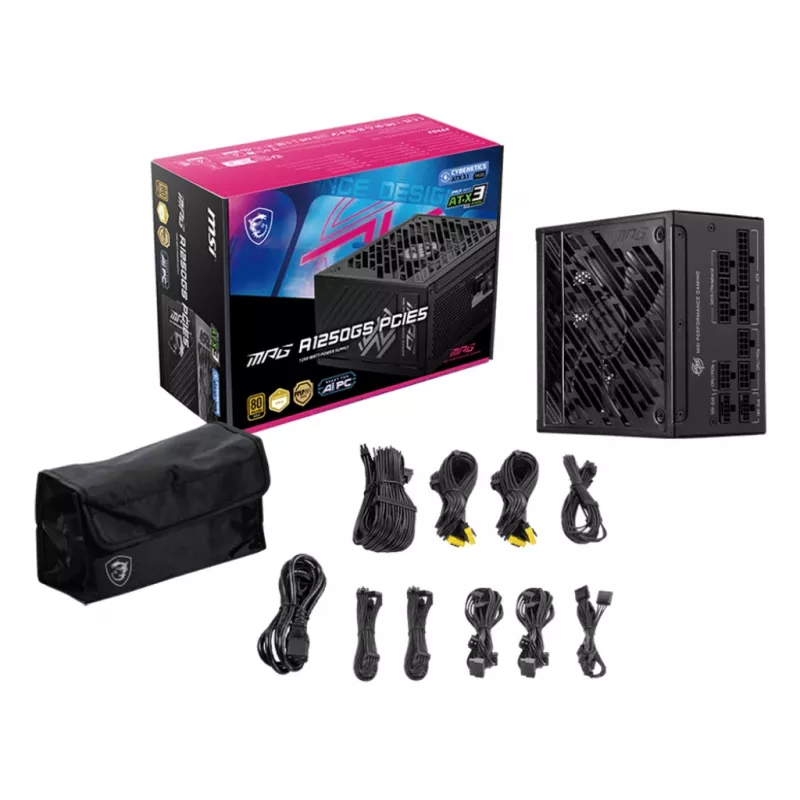 MSI MPG A1250GS PCIE5 maitinimo blokas 1250 W 20+4 kontaktų ATX ATX juodas