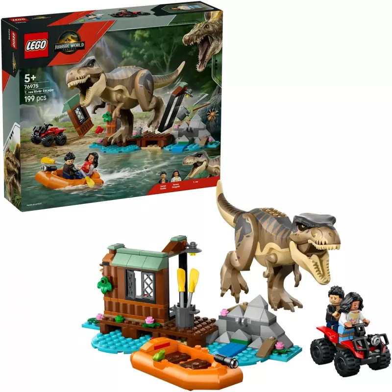 LEGO dinozaurų konstravimo rinkinys T. rex River Escape 76975 — 199 dalys, 2 minifigūrėlės, amžius 5+