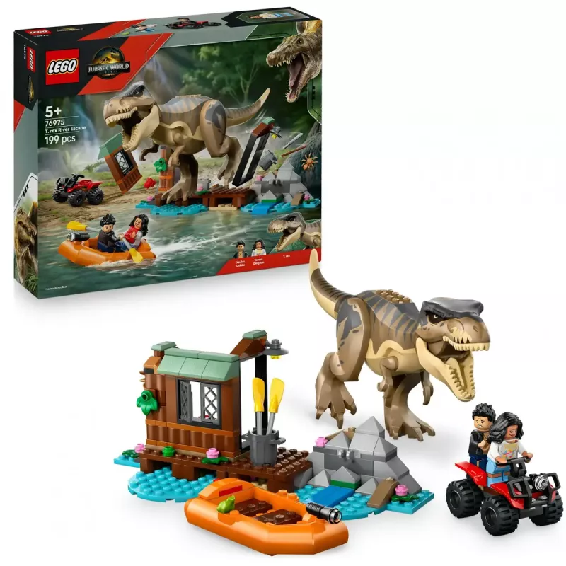 LEGO dinozaurų konstravimo rinkinys T. rex River Escape 76975 — 199 dalys, 2 minifigūrėlės, amžius 5+