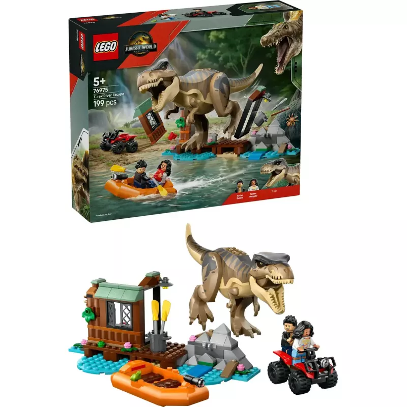 LEGO dinozaurų konstravimo rinkinys T. rex River Escape 76975 — 199 dalys, 2 minifigūrėlės, amžius 5+