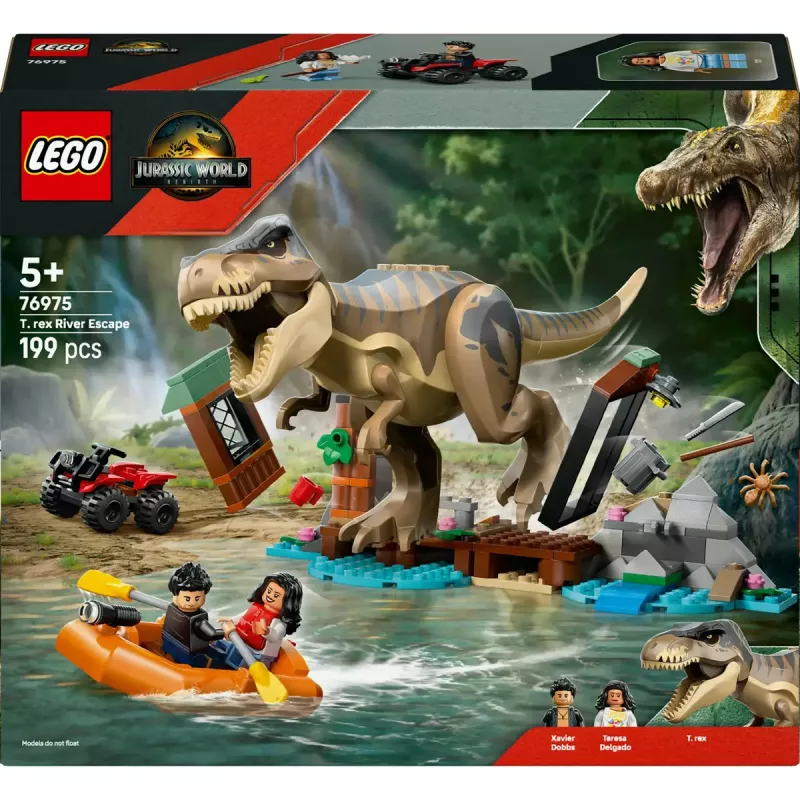 LEGO dinozaurų konstravimo rinkinys T. rex River Escape 76975 — 199 dalys, 2 minifigūrėlės, amžius 5+