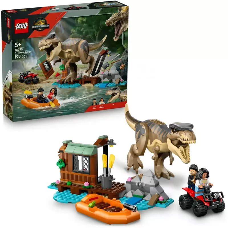 LEGO dinozaurų konstravimo rinkinys T. rex River Escape 76975 — 199 dalys, 2 minifigūrėlės, amžius 5+