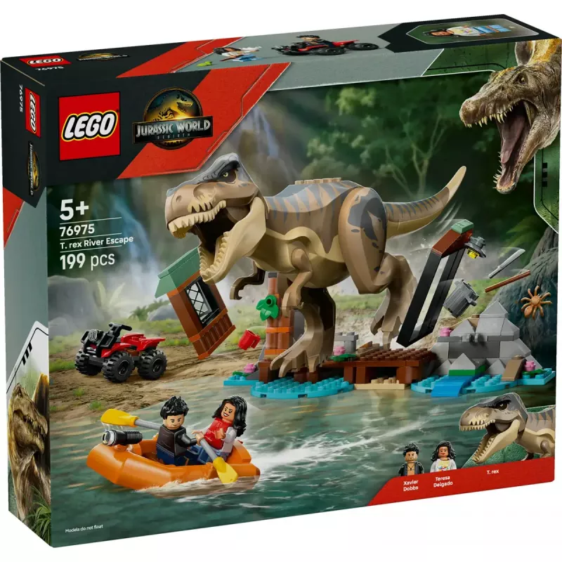 LEGO dinozaurų konstravimo rinkinys T. rex River Escape 76975 — 199 dalys, 2 minifigūrėlės, amžius 5+