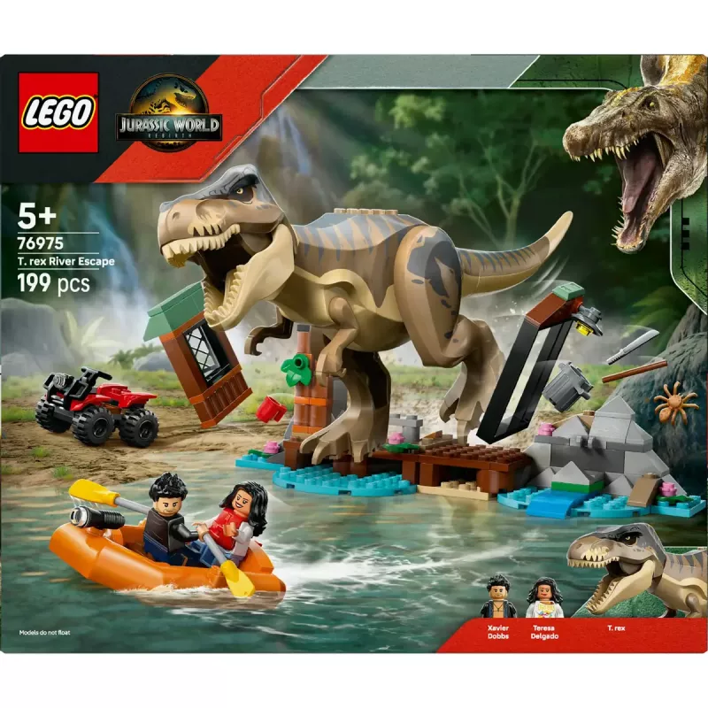 LEGO dinozaurų konstravimo rinkinys T. rex River Escape 76975 — 199 dalys, 2 minifigūrėlės, amžius 5+