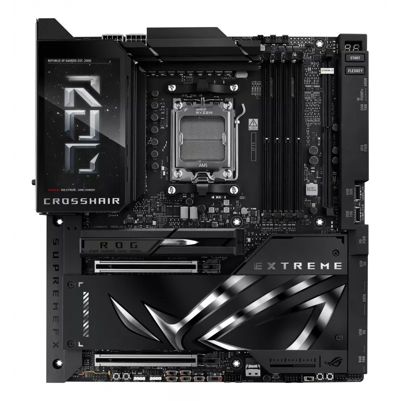 Pagrindinė plokštė ASUS ROG CROSSHAIR X870E EXTREME — AMD X870E, lizdas AM5, Extended ATX, DDR5, 4 DIMM, Wi‑Fi 7, 5 Gb LAN, 5x M.2