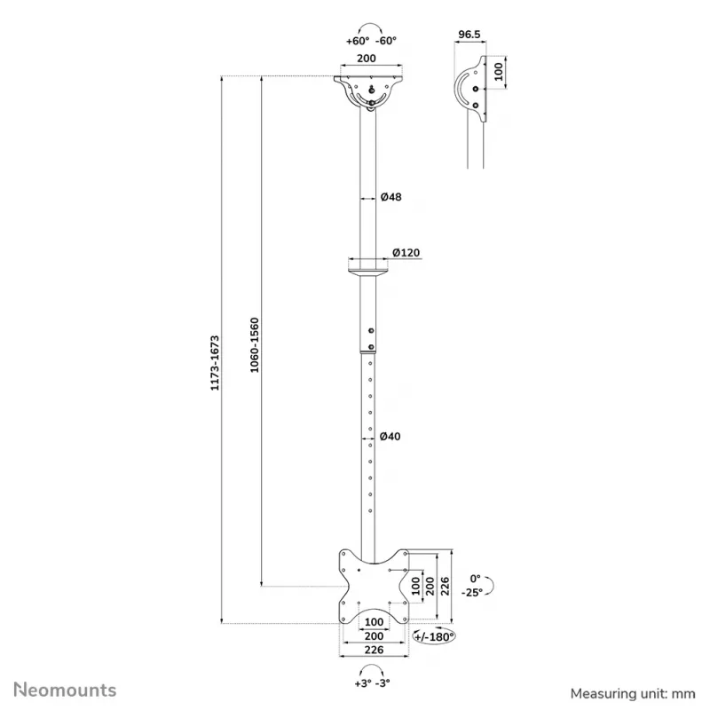 Lubinis laikiklis Neomounts CL35-340BL12 Maks. svoris 50 kg 23–42 colių ekranams