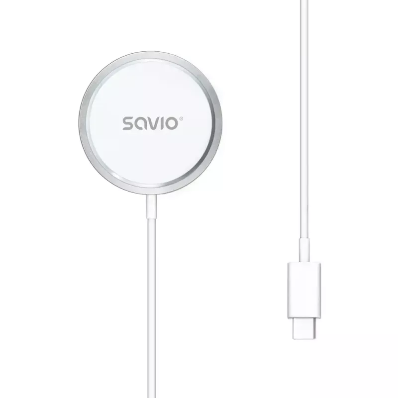 Belaidis vidaus mobilusis įkroviklis SAVIO LA-11, Qi 1.2, 15 W, baltas, 55×55×5 mm