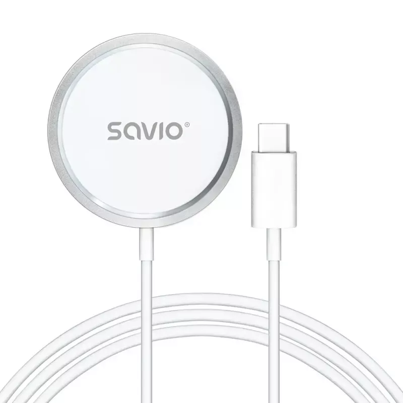 Belaidis vidaus mobilusis įkroviklis SAVIO LA-11, Qi 1.2, 15 W, baltas, 55×55×5 mm