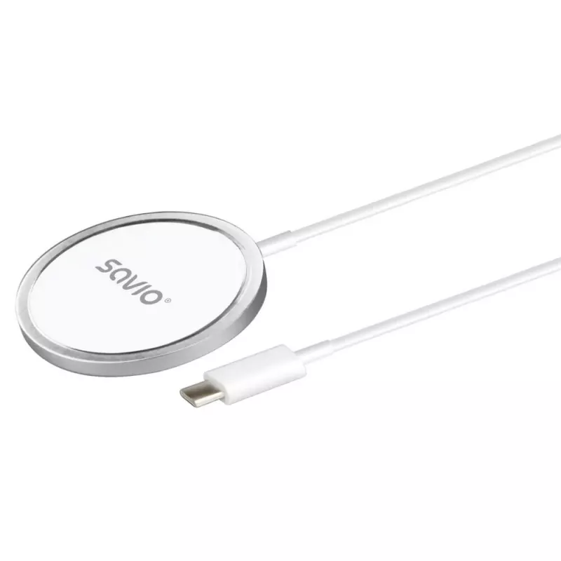 Belaidis vidaus mobilusis įkroviklis SAVIO LA-11, Qi 1.2, 15 W, baltas, 55×55×5 mm
