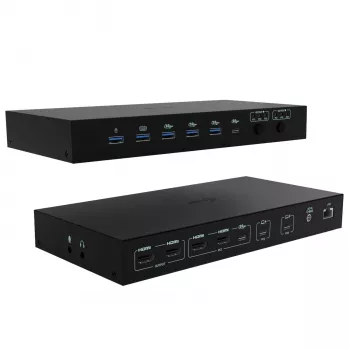 ITEC i-tec USB-C KVM dokų stotis PRO trims kompiuteriams, dviguba vaizdo išvestis, 2x maitinimo tiekimas (iki 92 W), USB 3.2, 10 Gbps, Gigabit Ethernet