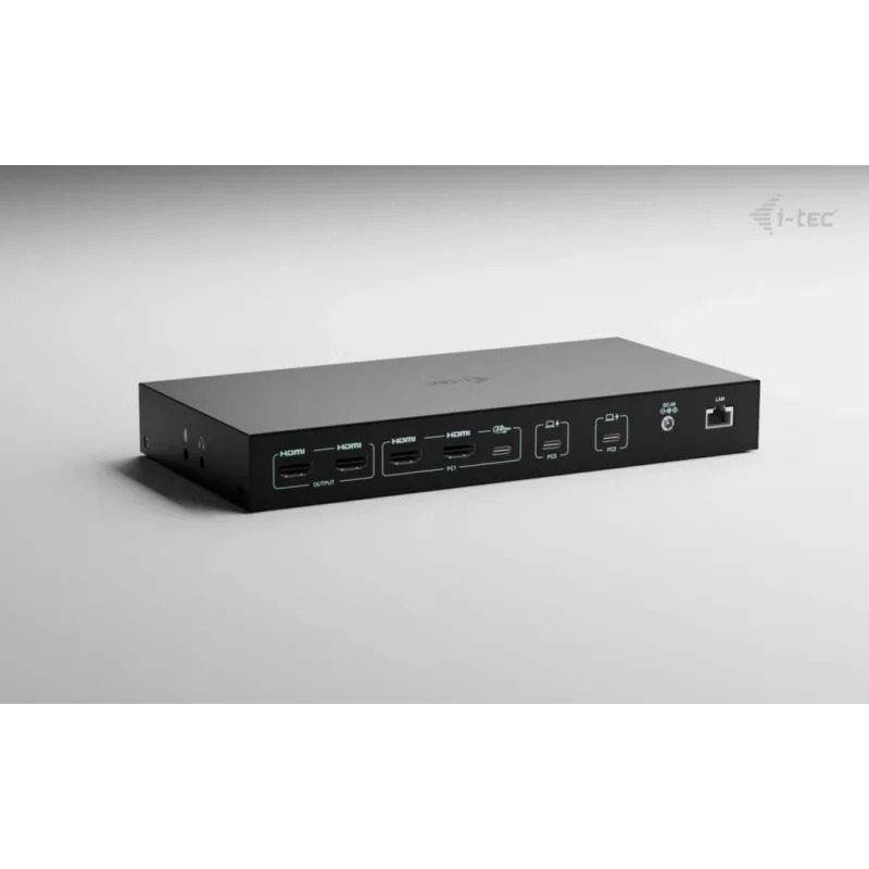 ITEC i-tec USB-C KVM dokų stotis PRO trims kompiuteriams, dviguba vaizdo išvestis, 2x maitinimo tiekimas (iki 92 W), USB 3.2, 10 Gbps, Gigabit Ethernet