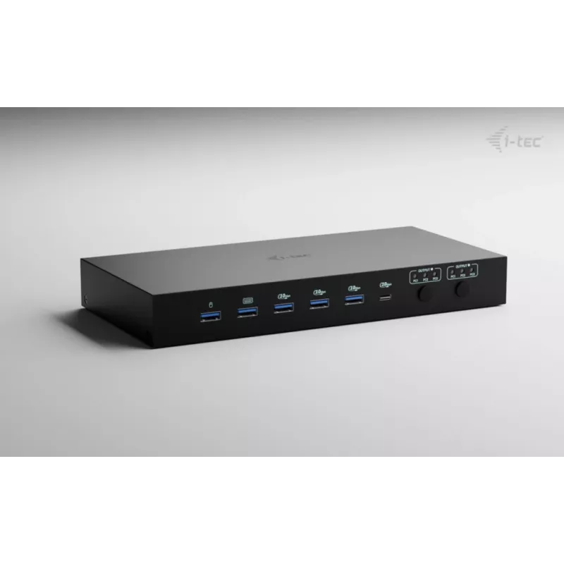 ITEC i-tec USB-C KVM dokų stotis PRO trims kompiuteriams, dviguba vaizdo išvestis, 2x maitinimo tiekimas (iki 92 W), USB 3.2, 10 Gbps, Gigabit Ethernet