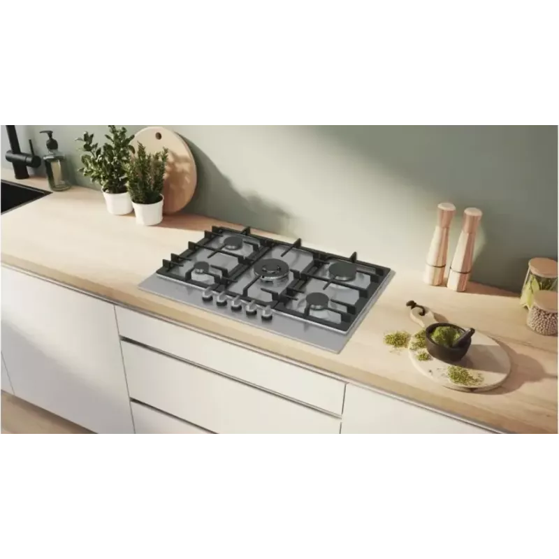 Bosch Serie 6 PCQ7A5I90 kaitlentė Nerūdijantis plienas Įmontuojama 75 cm Dujinė 5 zonos (-ų)