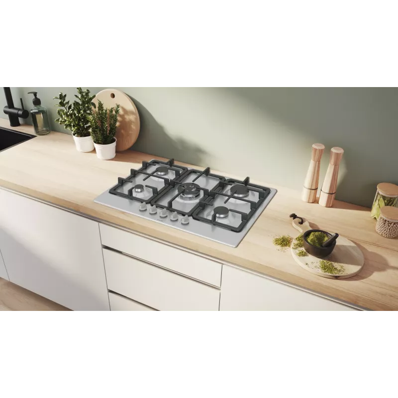 Bosch Serie 4 PGQ7B5K90 kaitlentė Nerūdijantis plienas Įmontuojama 75 cm Dujinė 5 zonos (-ų)