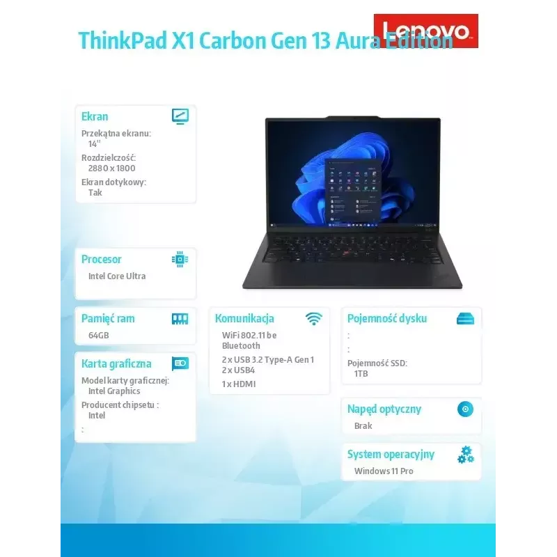 Nešiojamas kompiuteris Lenovo ThinkPad X1 Carbon G13 14.0 2.8K Ultra 7 265U 64GB 1TB INT W11Pro