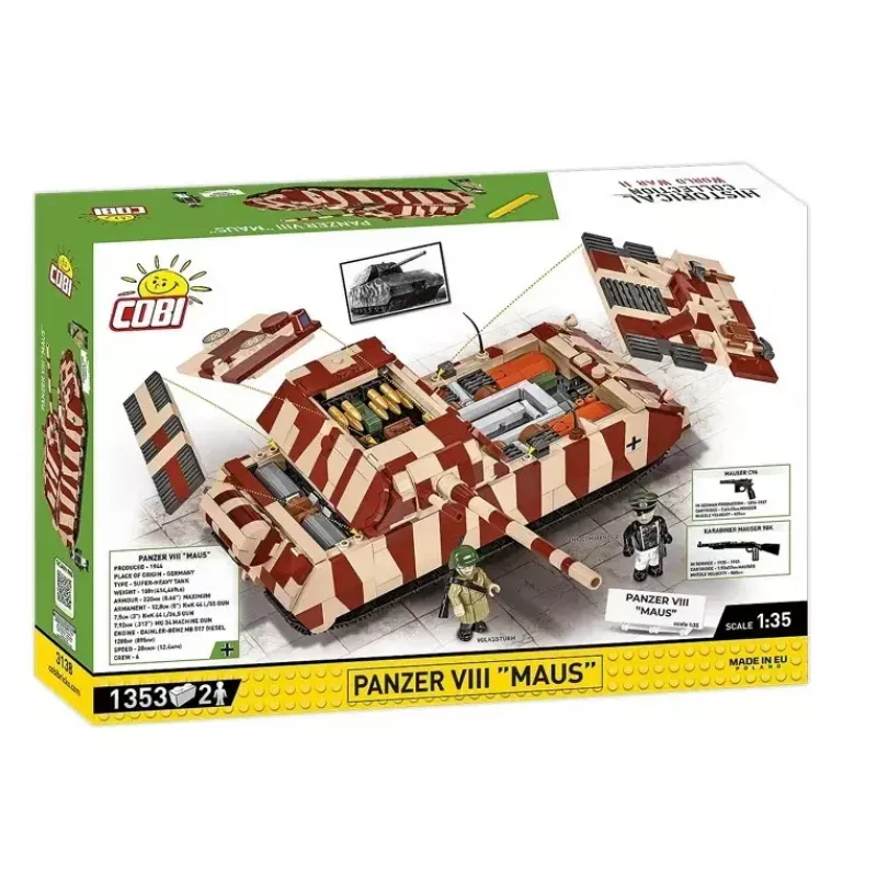 Cobi Building Blocks Panzer VIII Maus modelio rinkinys mastelis 1:35 COBI-3138, detali karinės transporto priemonės replika